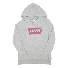 LEVI'S Womens Grey Cotton Blend Pullover Hoodie M Logo Sweatshirt