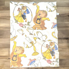 1990s Vintage Chatham Disney Beauty and the Beast white twin blanket 62&rdquo; x 90&rdquo;