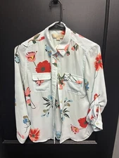 Loft Blue Floral Multi Chiffon Long Sleeve Button Up Blouse - Size XSP