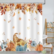 72x72" Fall Pumpkins Shower Curtain with Hooks Autumn Harvest Bathroom Decor