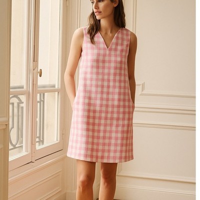 Joules Pink Gingham Linen Blend Sleeveless  NWT Dress 2