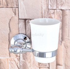 Polished Chrome Wall Mounted Toothbrush Holder w/ Single Ceramic Cup wba791