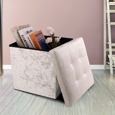Crushed Velvet Ottoman Foot Stool Storage Box Furniture Seat Rest Cube Foldable