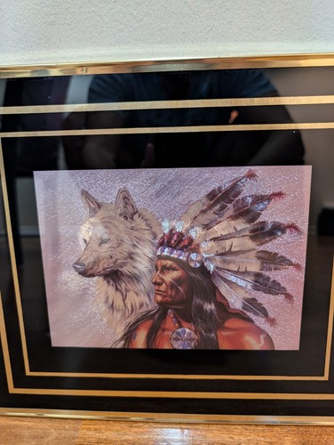 Vintage Metallic Foil Art Print American Wolves Western Decor Framed