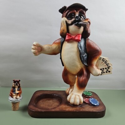 Poker Bull Dog Dealer Wine Holder & Topper 12'' Mancave Casino Cards Gameroom 