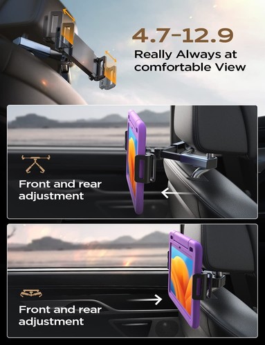 LISEN Tablet iPad Holder for Car Mount Headrest-iPad Fits All 4.7-12.9" - Picture 7 of 8