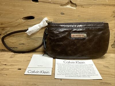 Calvin Klein Brown Leather Hand Bag W/Tag B360