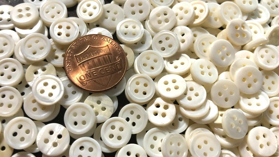 仅 8 件! 小奶油白色珍珠母拖把按钮几乎 3/8 英寸 9 毫米 11552 — 第 4/4 张图片