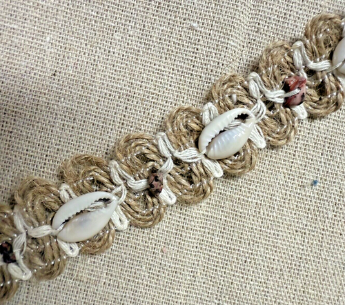 BOHO STYLE Jute Trim with Shells & Rocks Trim 1" wide by 3.5 yards - Picture 3 of 3