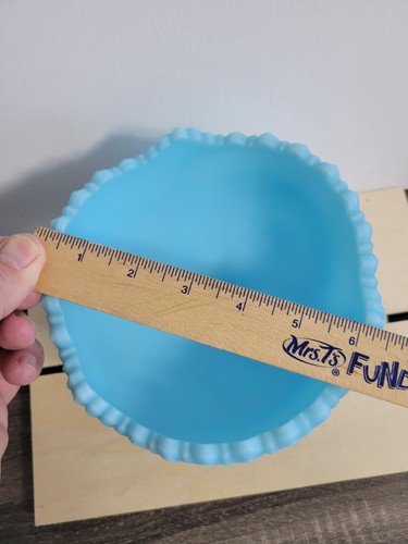 Vtg Fenton Satin Blue Glass Hobstar Pinwheel Pedestal Compote Bowl estate - Picture 9 of 9
