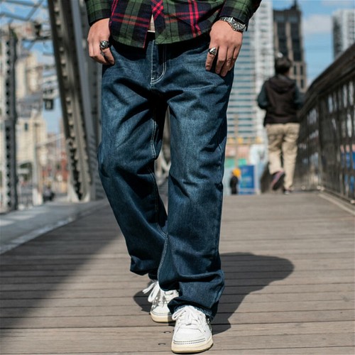 Men Loose Jeans Wide Leg Denim Pants 
