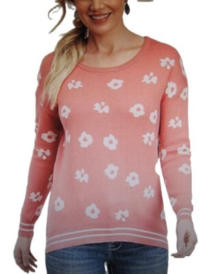 Maurices~New With Tags~Summer Peach Flower Rib Trim Pullover~Size Medium 