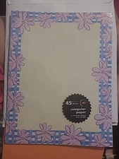 Jot Computer, Stationery Paper 45 Sheets 8.5" x 11" Pink Flowers Blue Border