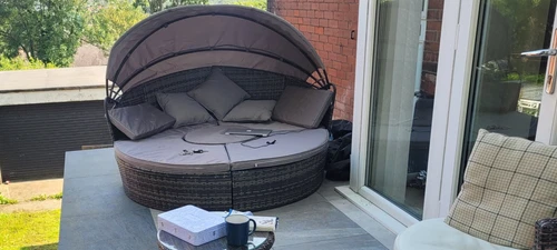 RATTAN OUTDOOR GARDEN GREY DAYBED ROUND SOFA