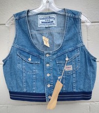 Guess USA Workwear Cropped Denim Button Down Vest Vintage 1980's SZ L DEADSTOCK