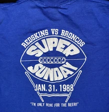 Vintage Redskins VS Broncos Shirt Super Bowl Sunday 1988 Single Stitc Sz M USA