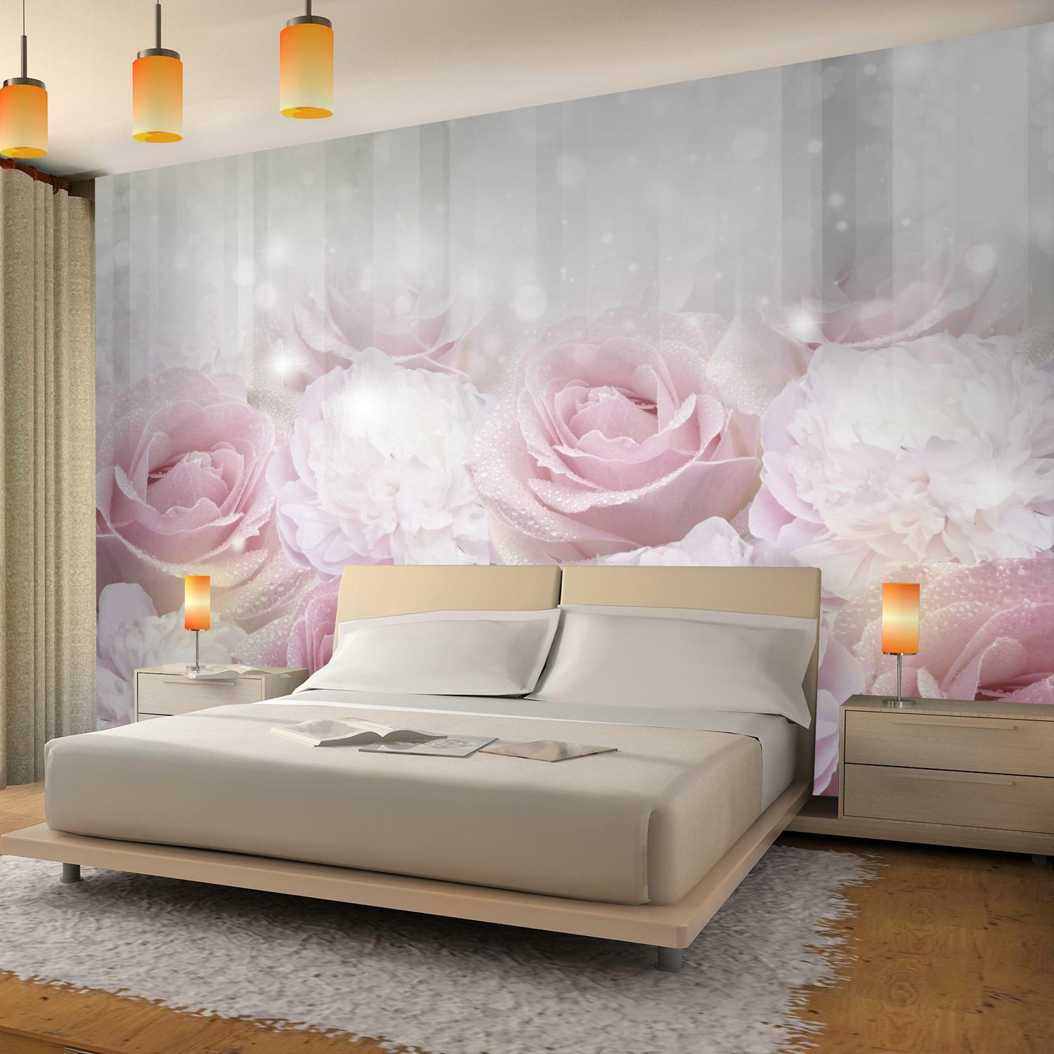 Fototapete Blumen Rosen Wohnzimmer Schlafzimmer Rosa Weiss Vlies Tapete 9425a