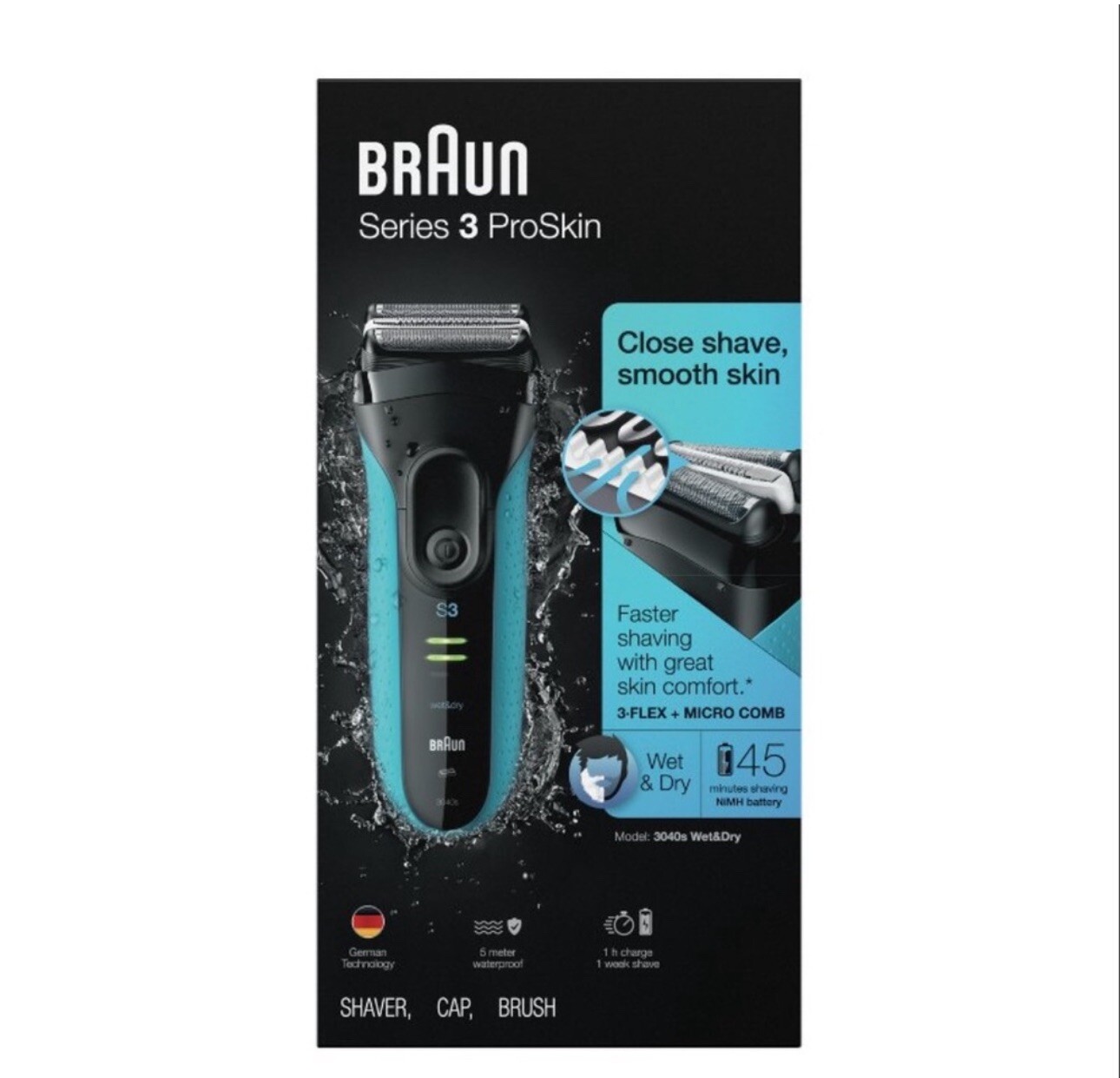 Braun Series 3 ProSkin 3040s Electric Shaver Rechargeable Coordless Wet & Dry