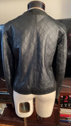 APART Quilted Leather biker Moto jacket Suede trim scoop neck Medium - Picture 5 of 15