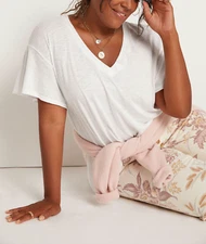 Anthropologie T.La Women's White Flutter Sleeve Ophelia Tee Top Sz M