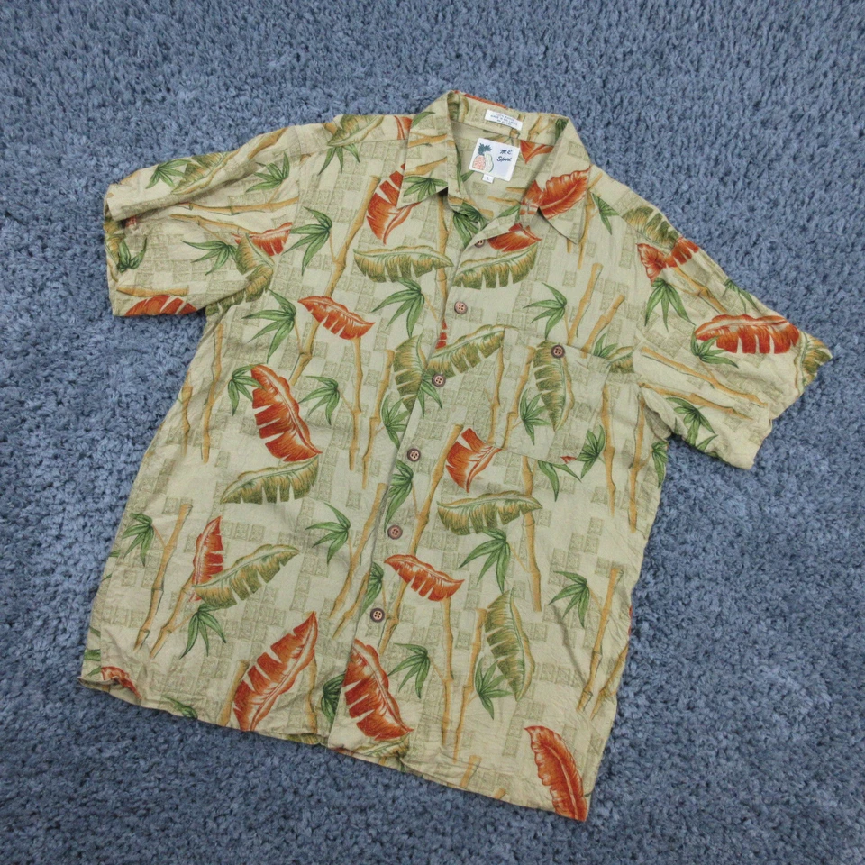 Vintage M.E. Camisa Deportiva Para Hombre Grande Beige Verde Floral Bambú Hawaiana Foto 2 de 4