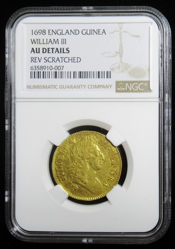 Great Britain: William III gold Guinea 1698 AU Details Rev. Scratched NGC. - Picture 3 of 4