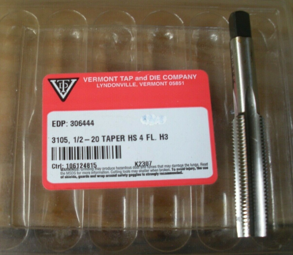(1) 1/2" 20 Taper Tap HS 4 FL H3 Vermont Tap & Die Brand Made in the USA eBay