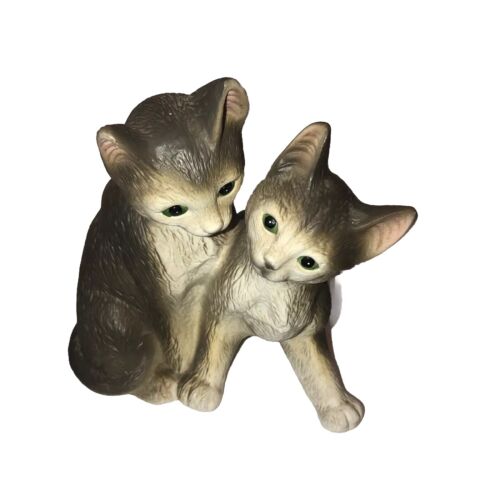 Grande 2 Gatti Gattini Grigio Marrone ��Figurina Vintage Giappone ��7 1/2" Divertente - Foto 3 di 10