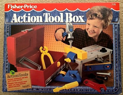 NEW Rare Vtg 1991 Fisher Price 7176 ACTION TOOL BOX Bench SAW