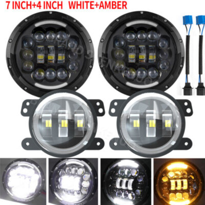 7'' LED Headlights 4'' Fog Lights Combo For 2003-2007 Jeep Liberty