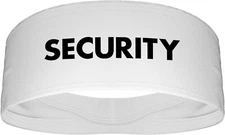 Security Wide Tapered Sports Stretch Headband White Black Guard Staff Event Text