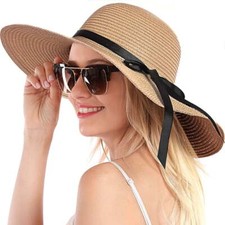 Women Big Straw Wide Brim Summer Hat Floppy Foldable Roll up Cap Sun Beach Hat