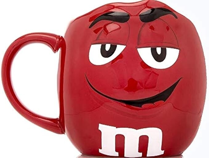 M&M Ceramic Sculptured Face Mug Cup Red for Coffee Tea