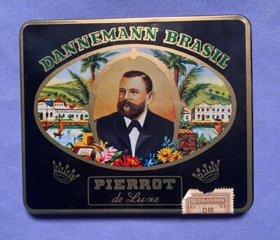 ALT: Dannemann Brasil PIERROT de Luxe-Zigarren * TOP-Blechdose mit DM-Banderole
