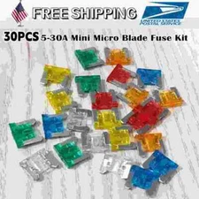 30PCS Micro Blade Fuse Assorted Kit Mixed Low Profile Mini Car Van Auto 5A-30A