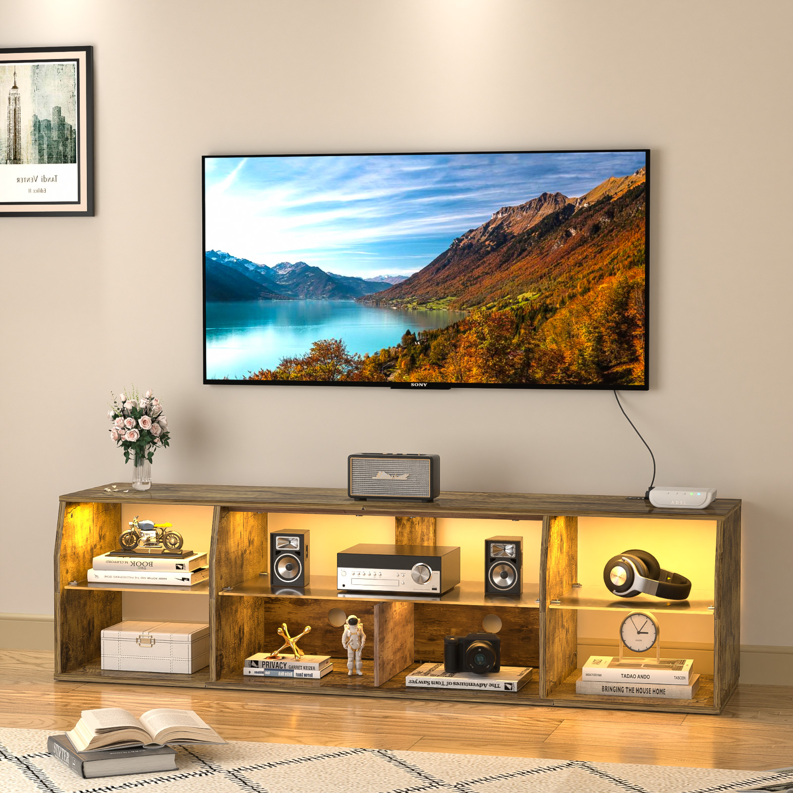 For 70/75" Tv With Power Outlets Console Entertainment Cente