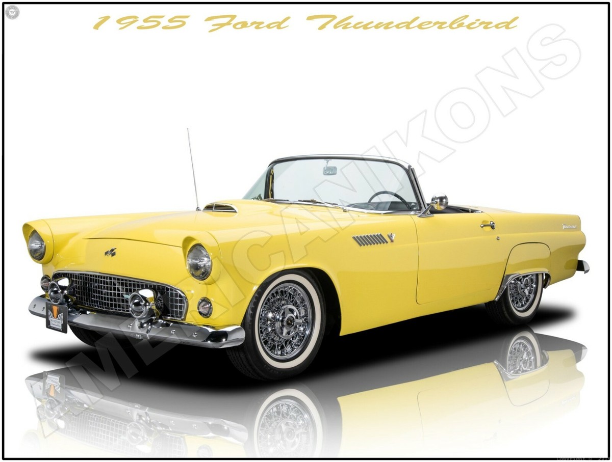 1955 Ford Thunderbird Yellow Convertible New Metal Sign: Fully