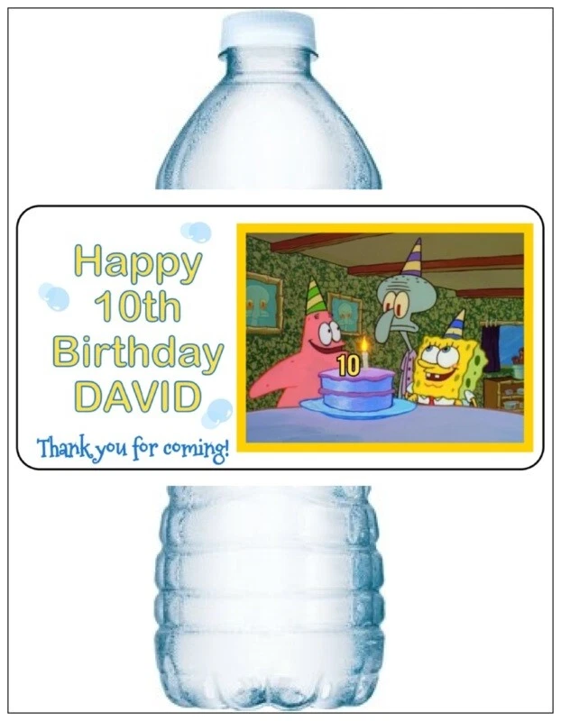 20 SPONGEBOB SQUAREPANTS CAKE BIRTHDAY PARTY Water Bottle Labels Personalized