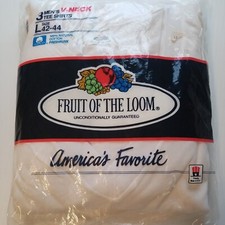 Vintage 1986 Fruit Of the Loom Mens V-neck T Shirts White 3 Pack New L 42-44