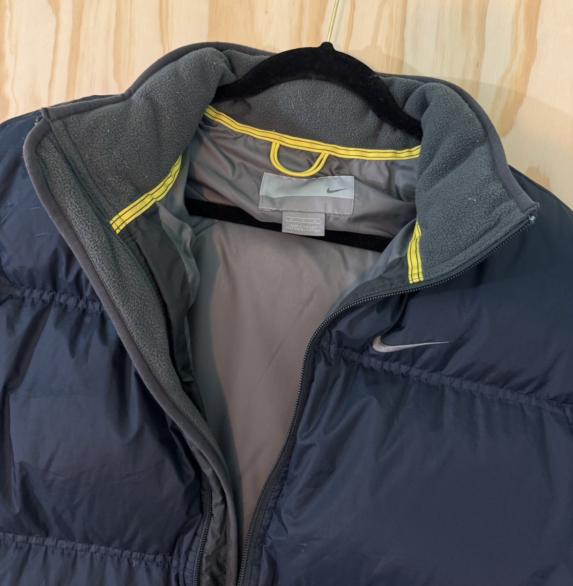 Vtg Nike Puffer Jacket Down Zip Up Y2K Navy Blue Swoosh Mens