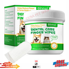 Dental Care Finger Wipes Dogs/Cats Reduces Plaque  Freshens Breath Teeth, 50ct