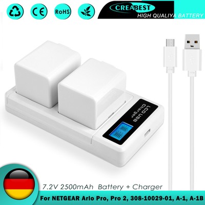 2× 2500mAh Akku & Dual Ladegerät Für NETGEAR Arlo Pro 2 VMA4400-100NAS VMC4030