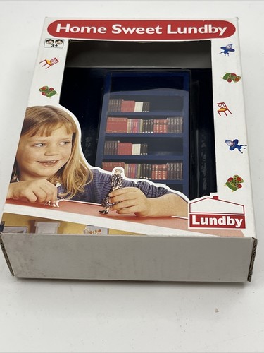 Vintage Home Sweet Lundby Dollhouse Furniture Blue Bookshelf Shelves Books - Picture 7 of 7