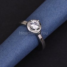 1ct Round Cut Moissanite Bezel Solitaire Engagement Ring 14k White Gold Plated