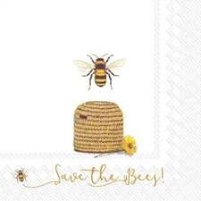 Spring 3-Ply Paper Luncheon Napkins, Save The Bees, 20-Count
