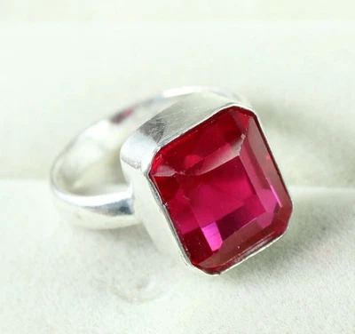 Anneau En Pierre Naturelle Utah Bixbite Émeraude Rouge 17,20 Ct Argent 925 - Photo 1/4