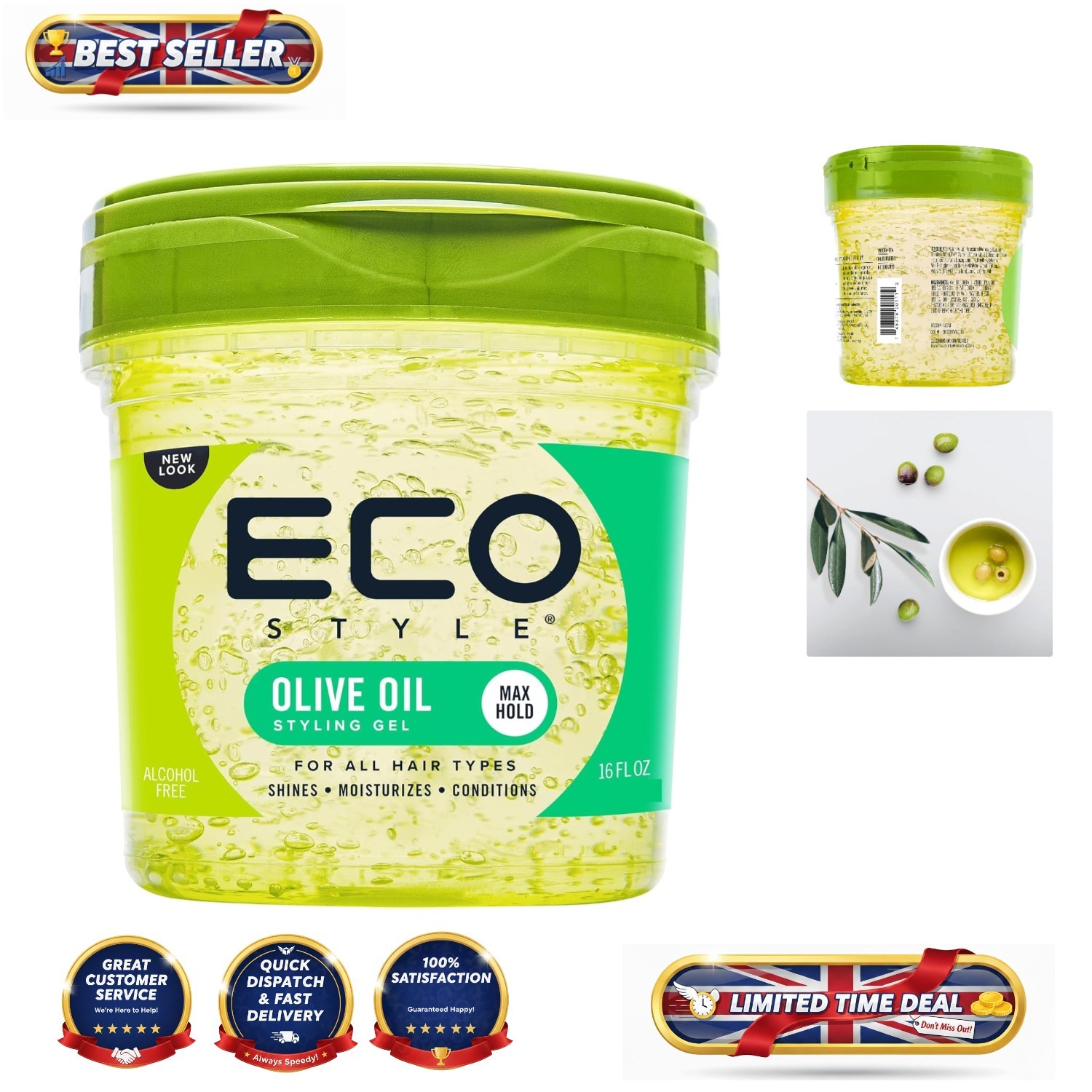 473ml Alcohol-Free Olive Oil Hair Gel for Hydration & Hair Definition