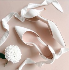 Emmy London Harriet Ivory Suede Low Heel d'Orsay Bridal Shoes 7.5 US / EU 37.5