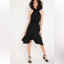 Maurices NWT Smocked Mini Dress Women's Size Small Black Mock Neck Asymmetric