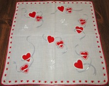 Vintage Hankie Valentine Hearts Ribbons Roses Romantic Mini Heart Border